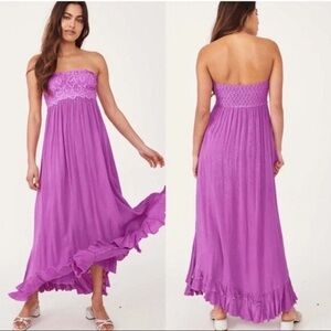 Free People Adella Corset Maxi Dress in purple featuring a textured lace bodice